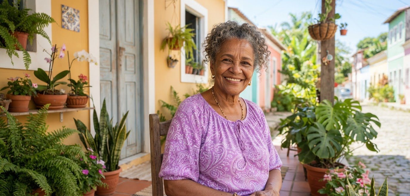 Quem tem direito ao BPC do idoso? 1 Senhora idosa sorrindo na varanda de casa